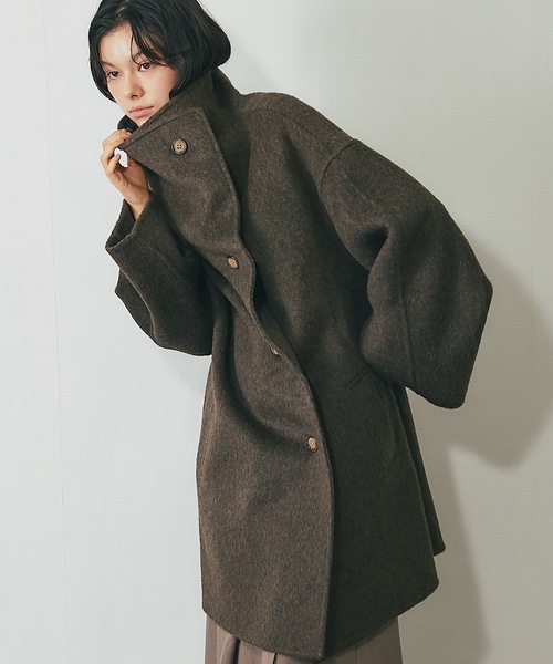 セール】キャメル混ビッグカラーウールコート（チェスターコート