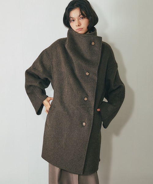 セール】キャメル混ビッグカラーウールコート（チェスターコート