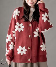 Blueberry Inn 花飾り付き赤カーディガン Blueberry Inn 花飾り付き赤カーディガン