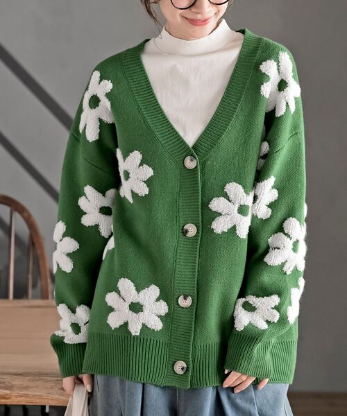 フラワージャガードニットカーディガン（カーディガン/ボレロ）｜rps