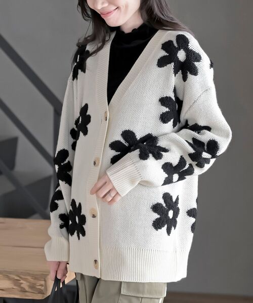 フラワージャガードニットカーディガン（カーディガン/ボレロ）｜rps