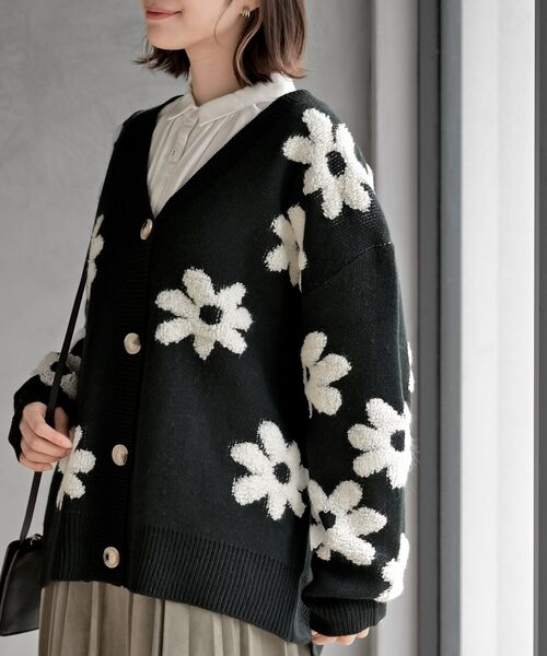 フラワージャガードニットカーディガン（カーディガン/ボレロ）｜rps
