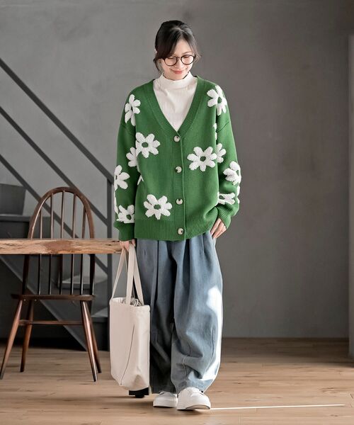 フラワージャガードニットカーディガン（カーディガン/ボレロ）｜rps