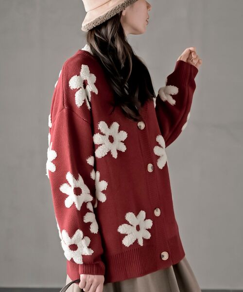 フラワージャガードニットカーディガン（カーディガン/ボレロ）｜rps