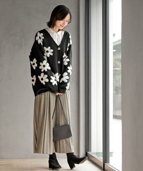 フラワージャガードニットカーディガン（カーディガン/ボレロ）｜rps