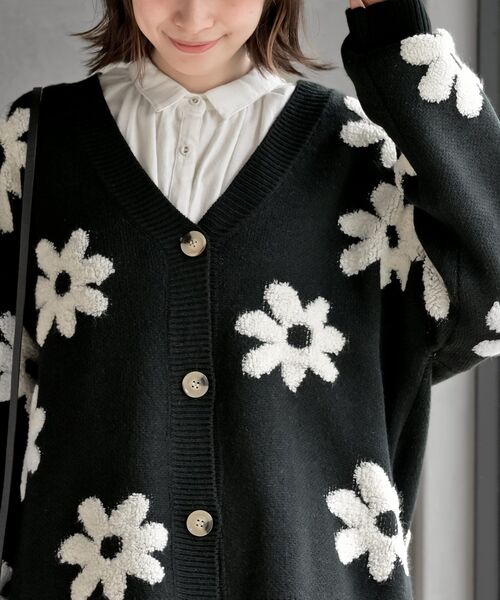 フラワージャガードニットカーディガン（カーディガン/ボレロ）｜rps