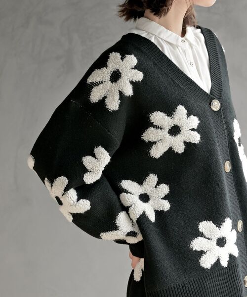 フラワージャガードニットカーディガン（カーディガン/ボレロ）｜rps