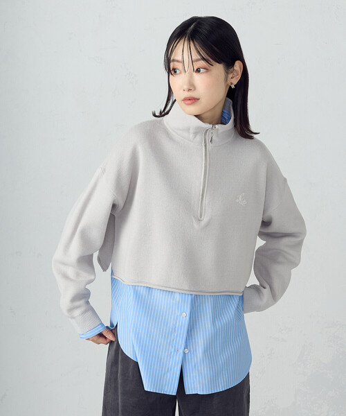 COMME CA ISM（コムサイズム）の「【ウォッシャブル】ワンポイント 刺繍 ハーフジップニット（ニット/セーター・レディース・アイボリー/ライトグレー・FREE）」の12枚目の写真