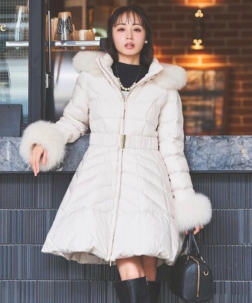 極美品♡Swingle FOXファー ダウン ホワイト フード付き ジャケット フォックスファー付ドレスダウン（ダウンジャケット/コート）｜SWINGLE