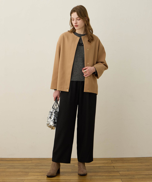 LE SOUK HOLIDAY(ルスークホリデー)の「ウーリッシュタックストレートパンツ【ウエストゴム】(その他パンツ・レディース・ダークブラウン/ブラック・M/L)」の11枚目の写真