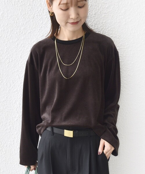 シップス（SHIPS）/〈手洗い可能〉コットン ポリエステル ベロア ワイド スリーブ ボーダー セール】〈手洗い可能〉コットン ポリエステル ベロア ワイド スリーブ