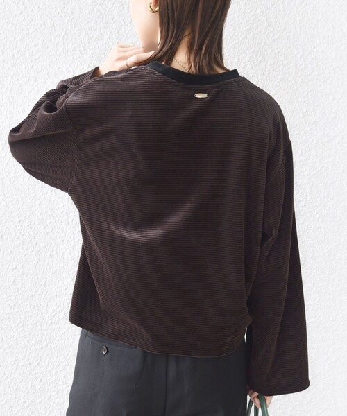 SHIPS（シップス）の「〈手洗い可能〉コットン ポリエステル ベロア ワイド スリーブ ボーダー（Tシャツ/カットソー・レディース・ブラウン/ネイビー・ONE SIZE）」の17枚目の写真