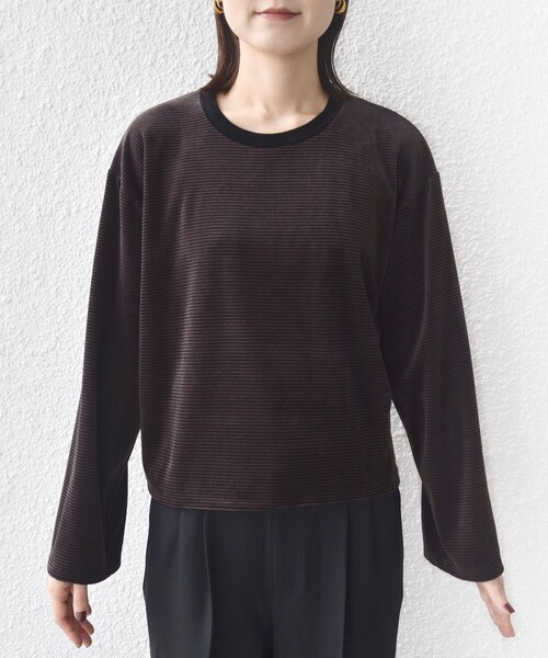 SHIPS（シップス）の「〈手洗い可能〉コットン ポリエステル ベロア ワイド スリーブ ボーダー（Tシャツ/カットソー・レディース・ブラウン/ネイビー・ONE SIZE）」の7枚目の写真