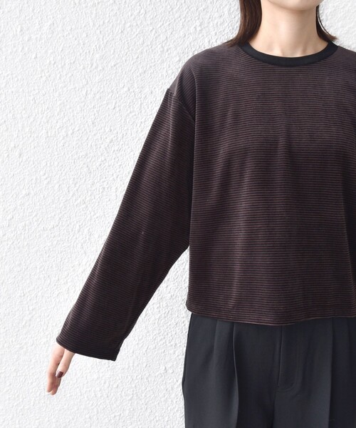 SHIPS（シップス）の「〈手洗い可能〉コットン ポリエステル ベロア ワイド スリーブ ボーダー（Tシャツ/カットソー・レディース・ブラウン/ネイビー・ONE SIZE）」の10枚目の写真