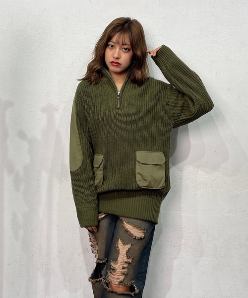 ROGER AND RAW(ロジャーアンドロウ)の「ハーフジップ畦ニットプルオーバー(ニット/セーター・レディース・グレー/ブラック/ベージュ/カーキ・FREE)」の11枚目の写真