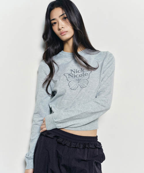 NICK&NICOLE(ニックアンドニコール)の「MINI BUTTERFLY SIGNATURE SLEEVE KNIT_GRAY(ニット/セーター・レディース・その他・FREE)」の2枚目の写真