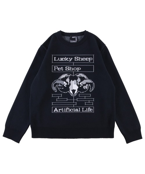 KNIT GANG COUNCIL×POSITRON CREW NECK SWEATER 'Lucky Sheep'（ニット