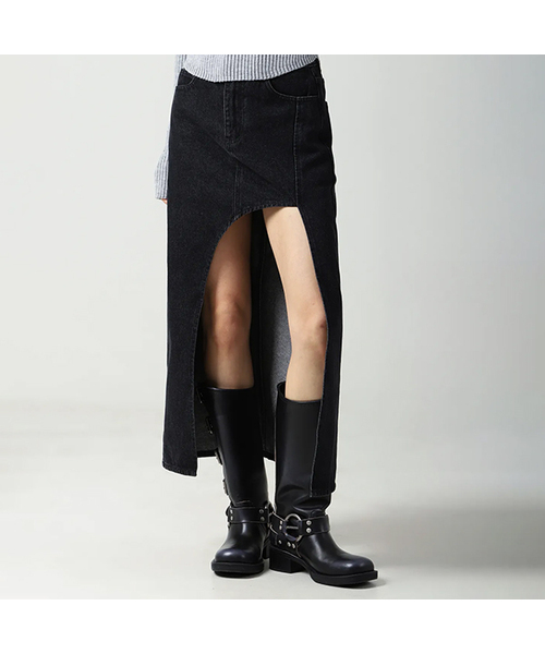 The Moon Long Denim Skirt BLACK