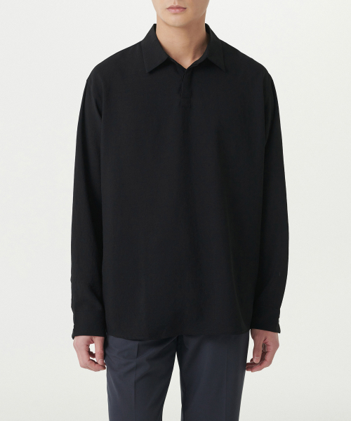 MUSINSA STANDARD（ムシンサスタンダード）の「リラックスドリネンライクトゥニックシャツ[ブラック]（シャツ/ブラウス・メンズ・その他・X-LARGE/XX-LARGE/SMALL/MEDIUM/LARGE）」の2枚目の写真
