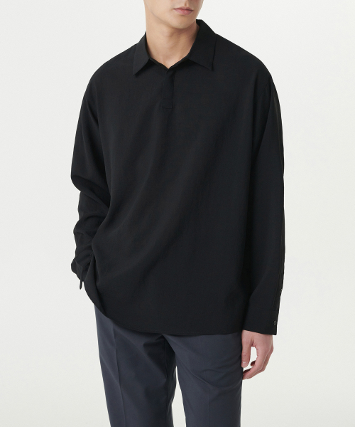 MUSINSA STANDARD（ムシンサスタンダード）の「リラックスドリネンライクトゥニックシャツ[ブラック]（シャツ/ブラウス・メンズ・その他・X-LARGE/XX-LARGE/SMALL/MEDIUM/LARGE）」の3枚目の写真