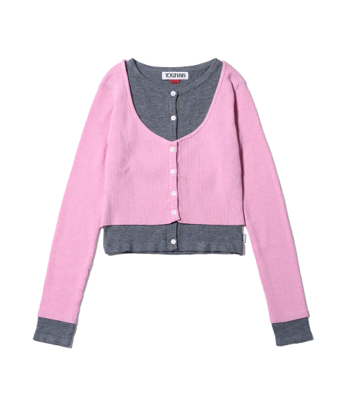 YOUHEE(ユヒ)の「LAYERED CARDIGAN PINK(カーディガン/ボレロ・レディース・その他・SMALL/MEDIUM)」の2枚目の写真