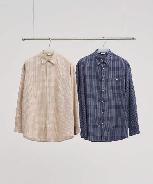 XERO(ゼロ)の「マルチギンガムロールアップシャツ(シャツ/ブラウス・レディース・アイボリー/ネイビー・MEDIUM/LARGE)」の3枚目の写真