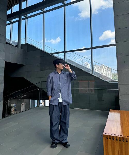 XERO(ゼロ)の「マルチギンガムロールアップシャツ(シャツ/ブラウス・レディース・アイボリー/ネイビー・MEDIUM/LARGE)」の6枚目の写真