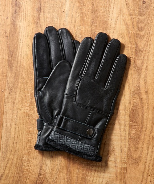 SETUP7(セットアップセブン)の「【SETUP7】羊革カットレザー手袋 スマホ対応/裏ボア WINGI(手袋・メンズ・ブラック/ネイビー・FREE)」の1枚目の写真