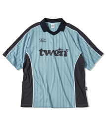 TRAVEL（トラベル）の「Twenty Stripe Jersey Piping Short Sleeve T-Shirt Blue（Tシャツ/カットソー・メンズ）」