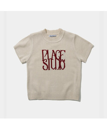 PLACE STUDIO | ベーシックロゴセミクロップスリムフィットラウンドネック半袖ニットトップ _ 3COLOR(ニット/セーター)