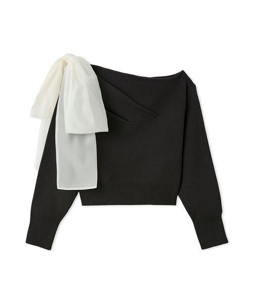 SNIDEL(スナイデル)の「リボンショルダーニットトップス(ニット/セーター・レディース・グレー/アイボリー/ライム・F)」の2枚目の写真