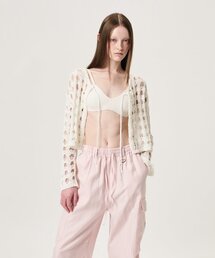 Tape Yarn Net Cardigan, White