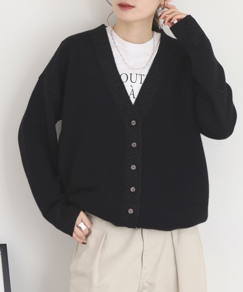EGLANTINE(エグランティーヌ)の「EGLANTINE ウール100%Vネックニットカーディガン(カーディガン/ボレロ・レディース・チャコールグレー/オフホワイト/ブラック/ベージュ・38)」の11枚目の写真