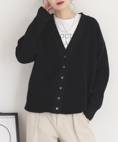 EGLANTINE(エグランティーヌ)の「EGLANTINE ウール100%Vネックニットカーディガン(カーディガン/ボレロ・レディース・チャコールグレー/オフホワイト/ブラック/ベージュ・38)」の13枚目の写真