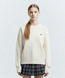 LENGAGEMENT（ランガージュマン）の「クラシックコットンラウンドネックケーブルニット[アイボリー]（ニット/セーター）」