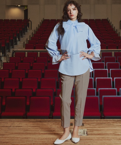 Callarus(カラルス)の「<単品>前後2WAYオーガンジーリボン付き袖フリルブロードブラウス〔Callarus〕(シャツ/ブラウス・レディース・サックスブルー/ブラック/オフホワイト・S/M/L/LL/3L)」の15枚目の写真