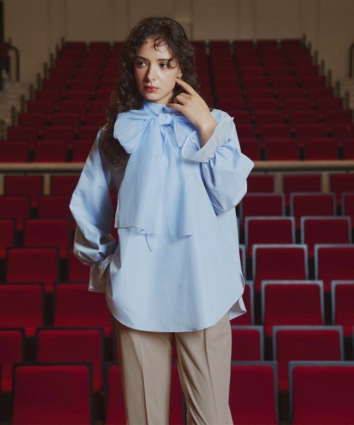 Callarus(カラルス)の「<単品>前後2WAYオーガンジーリボン付き袖フリルブロードブラウス〔Callarus〕(シャツ/ブラウス・レディース・サックスブルー/ブラック/オフホワイト・S/M/L/LL/3L)」の16枚目の写真