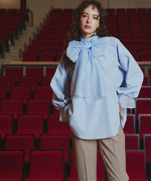 Callarus(カラルス)の「<単品>前後2WAYオーガンジーリボン付き袖フリルブロードブラウス〔Callarus〕(シャツ/ブラウス・レディース・サックスブルー/ブラック/オフホワイト・S/M/L/LL/3L)」の17枚目の写真