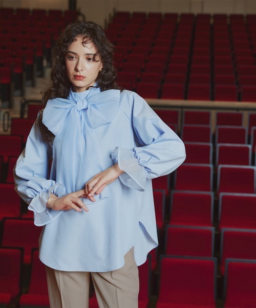 Callarus(カラルス)の「<単品>前後2WAYオーガンジーリボン付き袖フリルブロードブラウス〔Callarus〕(シャツ/ブラウス・レディース・サックスブルー/ブラック/オフホワイト・S/M/L/LL/3L)」の18枚目の写真