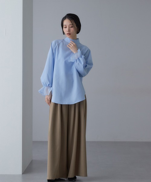 Callarus(カラルス)の「<単品>前後2WAYオーガンジーリボン付き袖フリルブロードブラウス〔Callarus〕(シャツ/ブラウス・レディース・サックスブルー/ブラック/オフホワイト・S/M/L/LL/3L)」の9枚目の写真