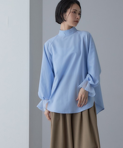 Callarus(カラルス)の「<単品>前後2WAYオーガンジーリボン付き袖フリルブロードブラウス〔Callarus〕(シャツ/ブラウス・レディース・サックスブルー/ブラック/オフホワイト・S/M/L/LL/3L)」の10枚目の写真
