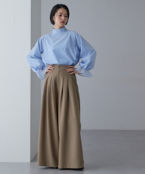 Callarus(カラルス)の「<単品>前後2WAYオーガンジーリボン付き袖フリルブロードブラウス〔Callarus〕(シャツ/ブラウス・レディース・サックスブルー/ブラック/オフホワイト・S/M/L/LL/3L)」の11枚目の写真