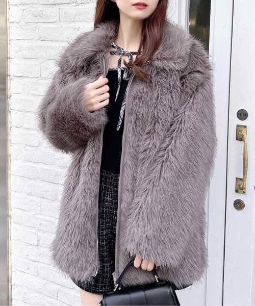 INGNI（イング）の「ステンカラーエコファーミドル丈コート（ブルゾン・レディース・ブラウン系8/アイボリー系・M）」の13枚目の写真