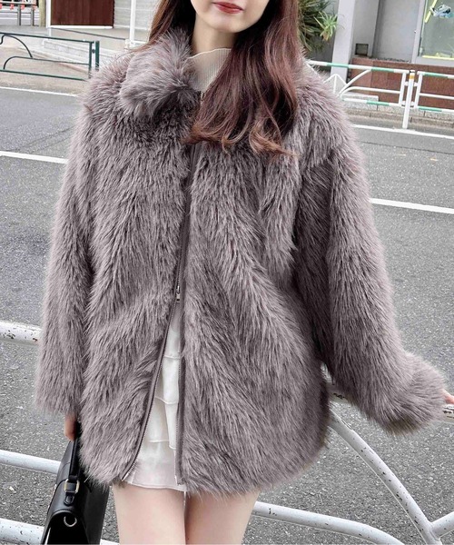 INGNI（イング）の「ステンカラーエコファーミドル丈コート（ブルゾン・レディース・ブラウン系8/アイボリー系・M）」の14枚目の写真