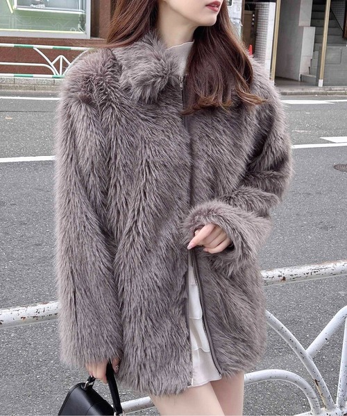 INGNI（イング）の「ステンカラーエコファーミドル丈コート（ブルゾン・レディース・ブラウン系8/アイボリー系・M）」の16枚目の写真