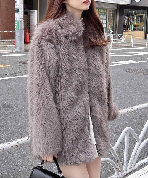 INGNI（イング）の「ステンカラーエコファーミドル丈コート（ブルゾン・レディース・ブラウン系8/アイボリー系・M）」の17枚目の写真