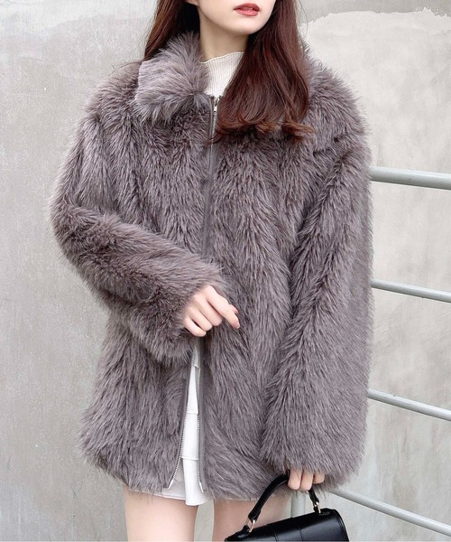 INGNI（イング）の「ステンカラーエコファーミドル丈コート（ブルゾン・レディース・ブラウン系8/アイボリー系・M）」の19枚目の写真