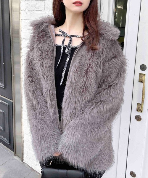 INGNI（イング）の「ステンカラーエコファーミドル丈コート（ブルゾン・レディース・ブラウン系8/アイボリー系・M）」の12枚目の写真