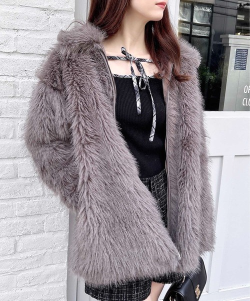 INGNI（イング）の「ステンカラーエコファーミドル丈コート（ブルゾン・レディース・ブラウン系8/アイボリー系・M）」の11枚目の写真