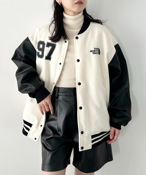 THE NORTH FACE(ザノースフェイス)の「THE NORTH FACE(ザ・ノースフェイス)/ルーズフィット 配色ライン スタジャン ヴァーシティージャケット/VARSITY HEAT JACKET(ブルゾン・レディース・ブラック/クリーム/ネイビー・XL/L/M/XXL)」の8枚目の写真